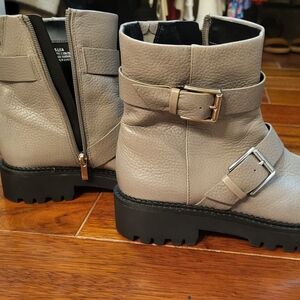 Nordstrom Taupe Combat Boots with Buckle Straps